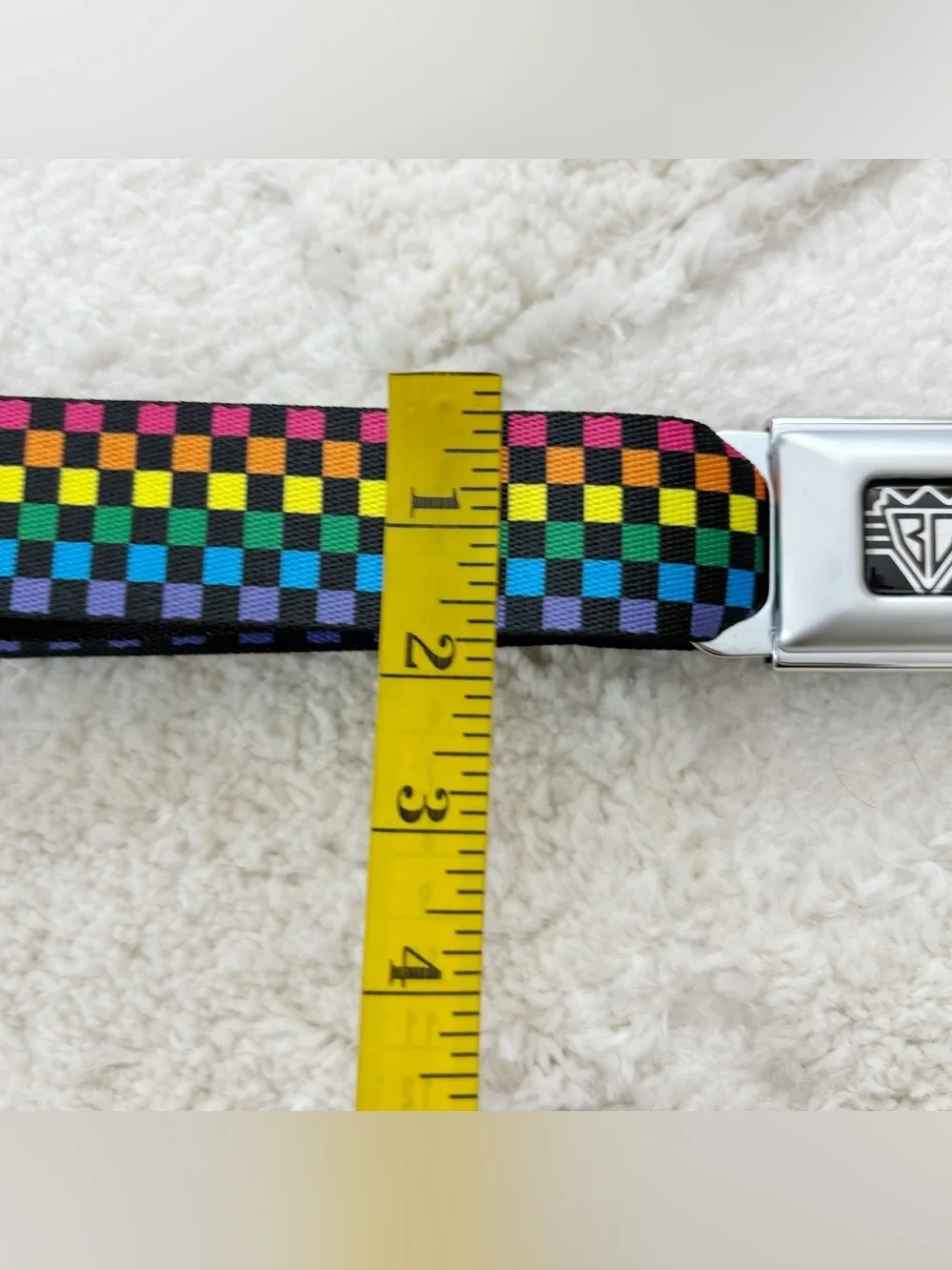 Buckle-Down Rainbow Checkered Seatbelt Adjustable Belt XL 32-52”